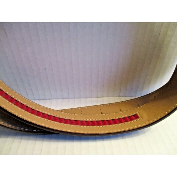 *NEXBELT Chestnut Brown Leather Belt w Flag Motif Buckle - Picture 3 of 7